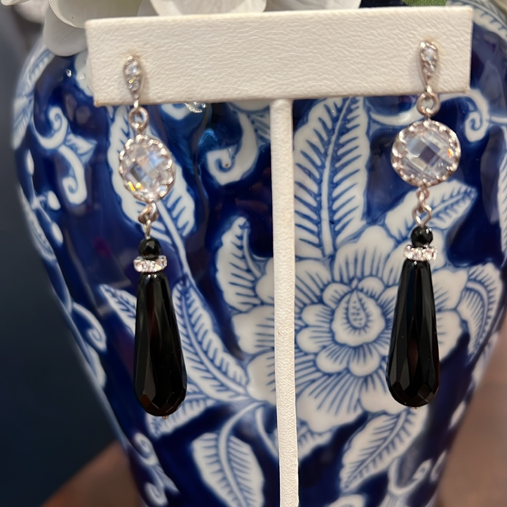 Onyx Cz Earrings Sterling Silver